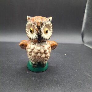 Vintage Hand-Painted Gobel Ceramic Owl Figurine 1975 Brown Cream Green Base